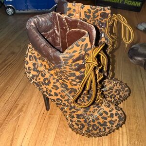 Leopard Print High Heel Ankle Boots